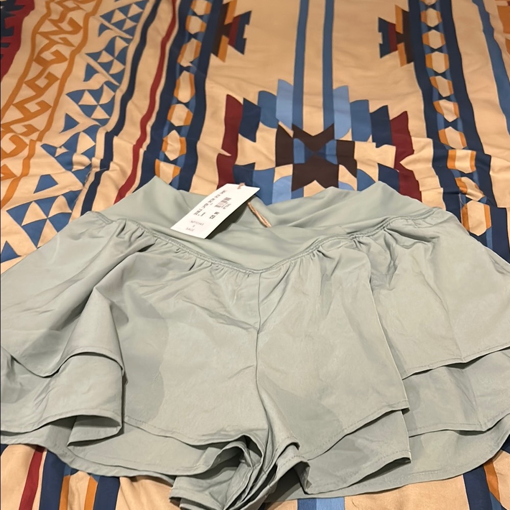 High Waist Green Ruffled Shorts